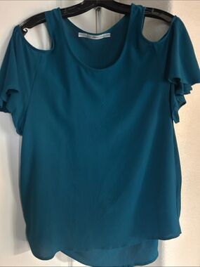 Gibson Teal Cold-Shoulder Blouse